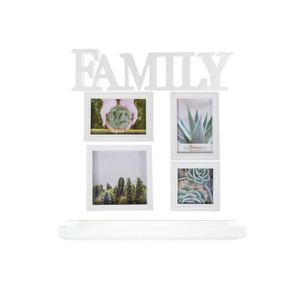 Set 4 rame foto, Naimeed D4599W, 1 polita si 1 ornament, Alb