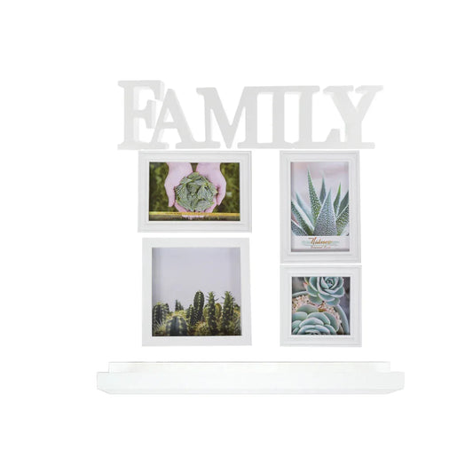 Set 4 rame foto, Naimeed D4599W, 1 polita si 1 ornament, Alb