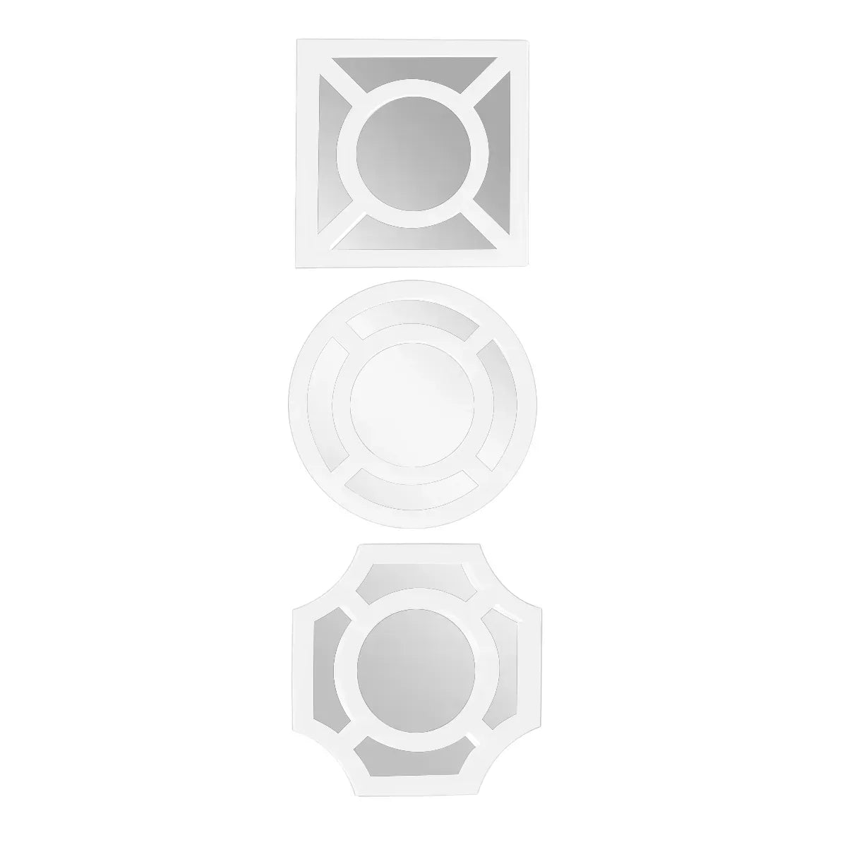 Set 3 Oglinzi Decorative de Perete, Naimeed D4616W, Alb, 25x2.5x25 cm