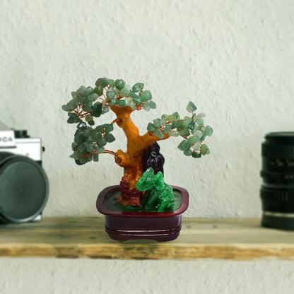Copacel Feng Shui cu Pietre de Aventurin, Suport Ceramic, Naimeed, D4623-Verde, Inaltime 16cm