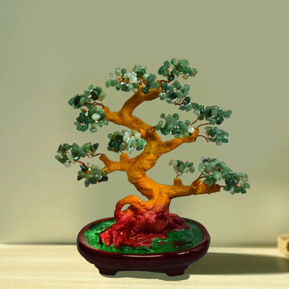 Copacel Feng Shui cu Pietre de Aventurin, Suport Ceramic, Naimeed, D4624-Verde, Inaltime 27cm