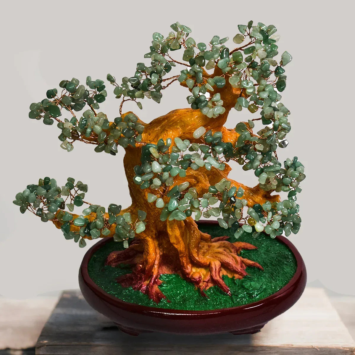 Copacel Feng Shui cu Pietre de Aventurin, Suport Ceramic, Naimeed, D4625-Verde, Inaltime 30cm
