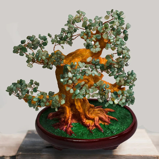 Copacel Feng Shui cu Pietre de Aventurin, Suport Ceramic, Naimeed, D4625-Verde, Inaltime 30cm