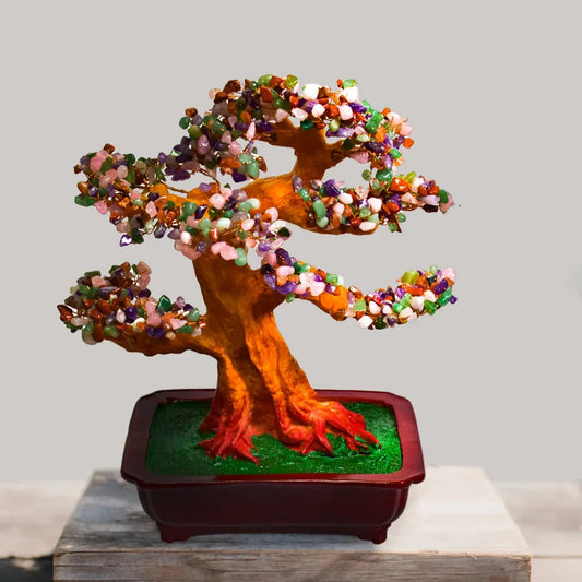 Copac Feng Shui cu Pietre Semipretioase, Suport Ceramic, Naimeed D4626-Multicolor, Inaltime 37cm