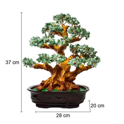 Copacel Feng Shui cu Pietre de Aventurin, Suport Ceramic, Naimeed, D4627-Verde, Inaltime 37cm