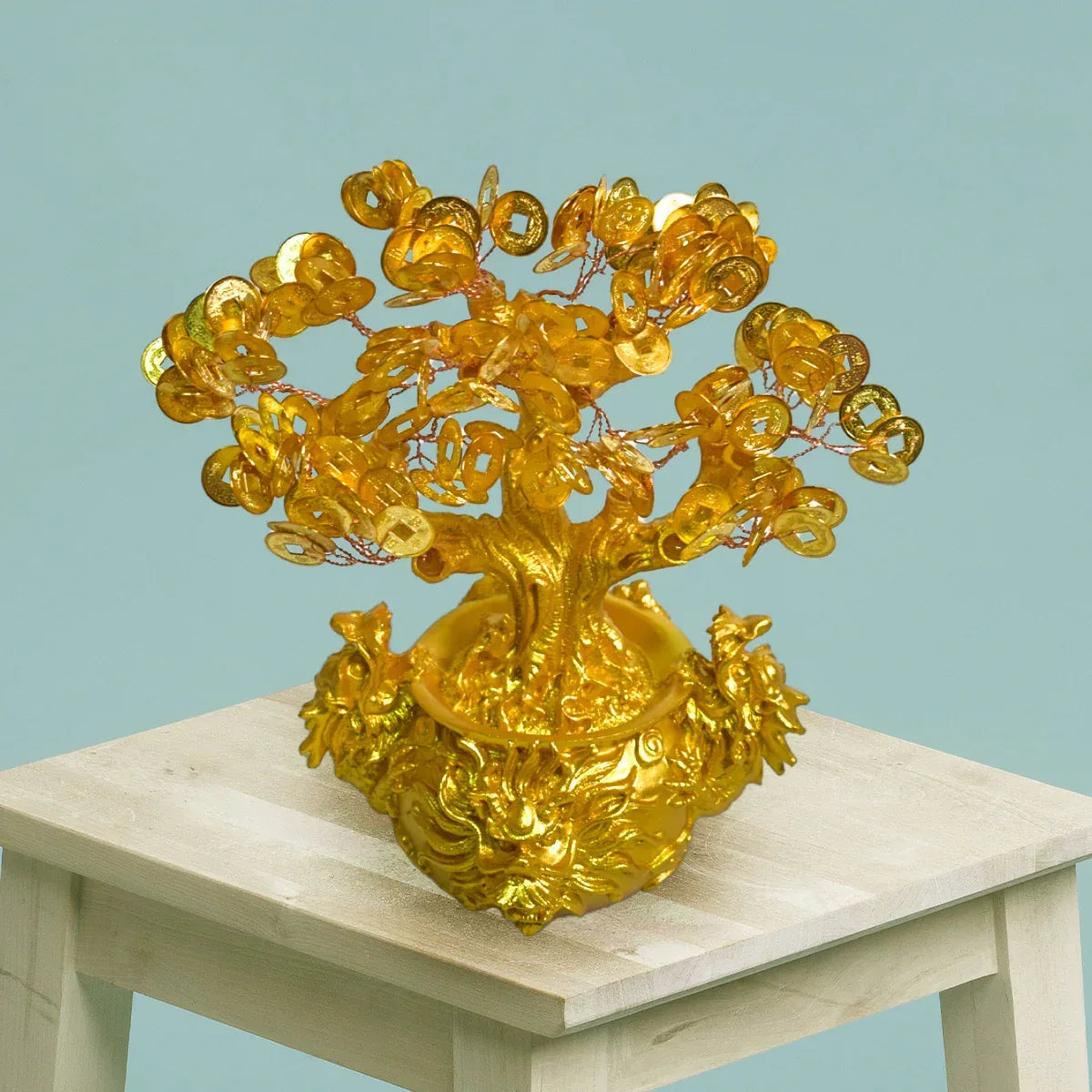 Copac Feng Shui cu Monede Aurii, Suport Ceramic, Naimeed D4637, Inaltime 20cm