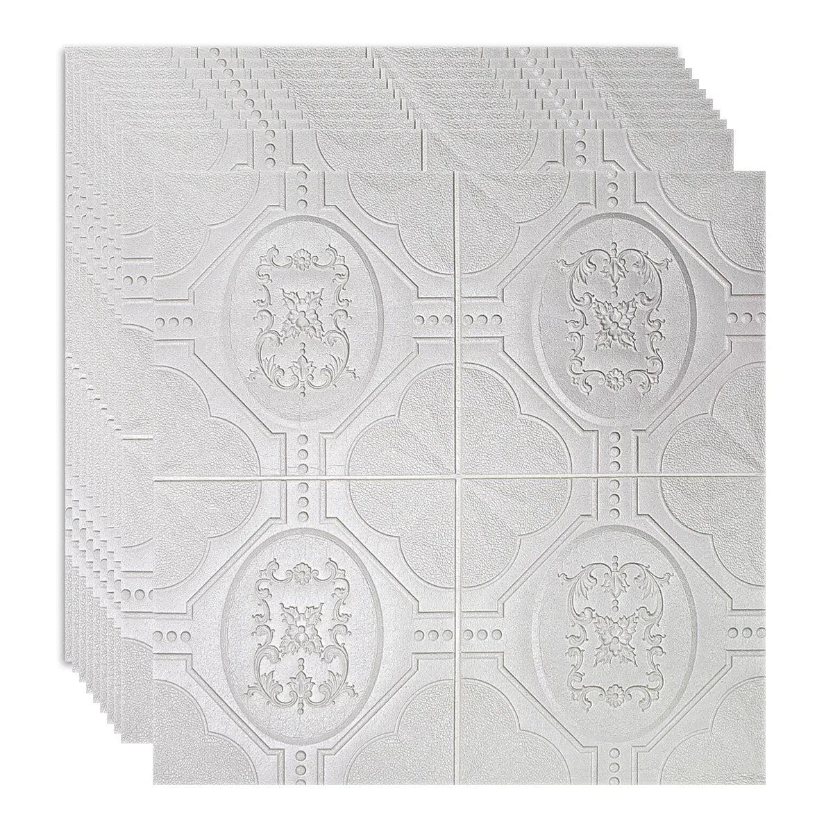 Set 10 x Tapet 3D Autoadeziv, design modern, rezistent la umezeala, usor de curatat, 70x70cm, Naimeed D4746, Alb