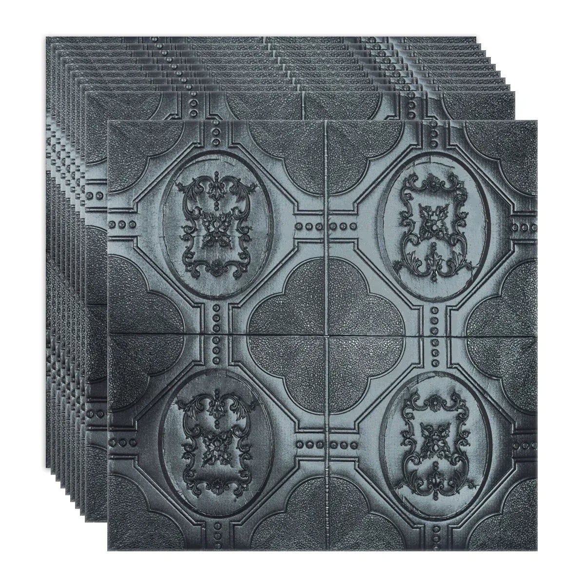 Set 10 x Tapet 3D Autoadeziv, design modern, rezistent la umezeala, usor de curatat, 70x70cm, Naimeed D4750, Negru