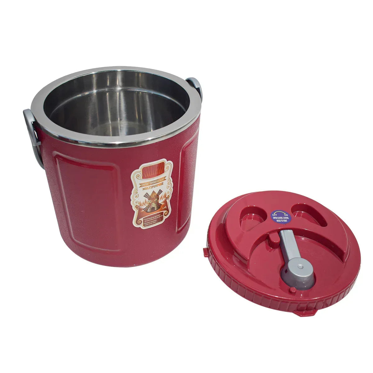 Caserola termica, set 3 piese, cu interior din inox, Naimeed D4803, Rosu