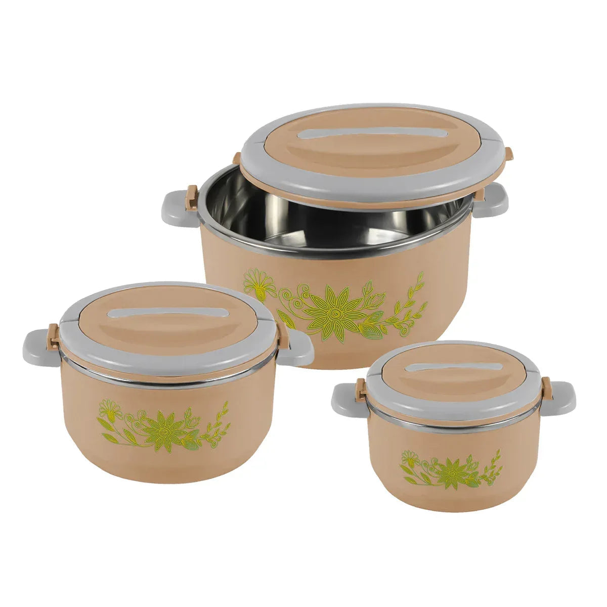 Caserola termica, set 3 piese, cu interior din inox, Naimeed D4810, Maro
