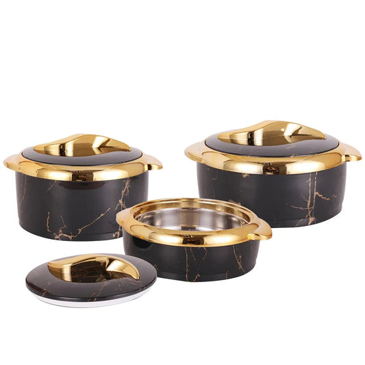 Caserola termica, set 3 piese, cu interior din inox, Naimeed D4813, Negru