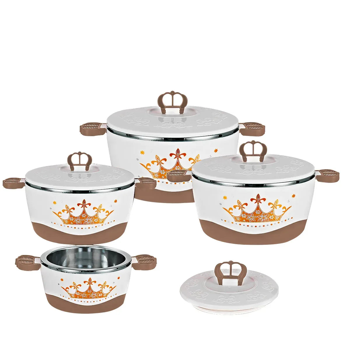 Caserola termica, set 4 piese, cu interior din inox, Naimeed D4815, Crem