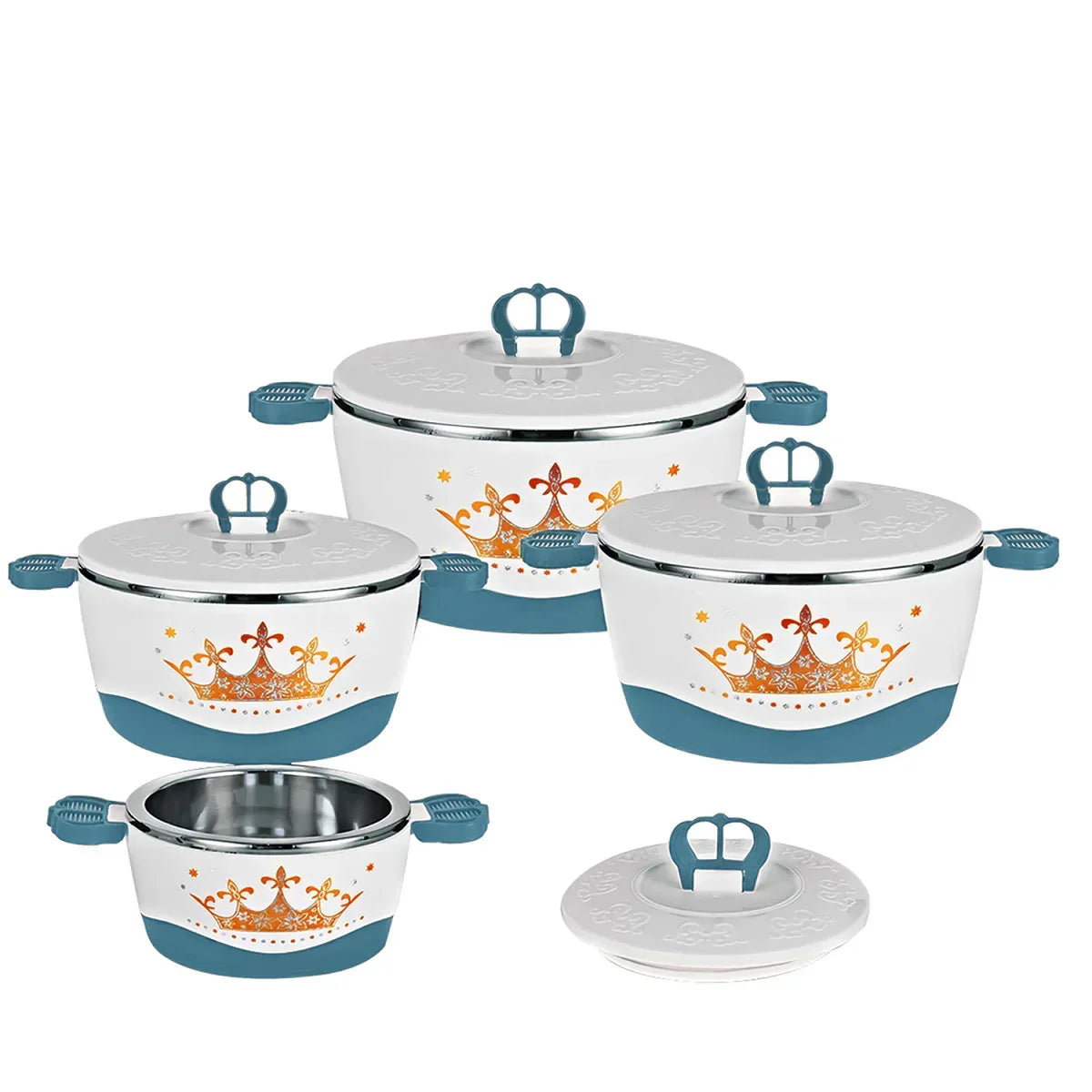 Caserola termica, set 4 piese, cu interior din inox, Naimeed D4815, Turcoaz