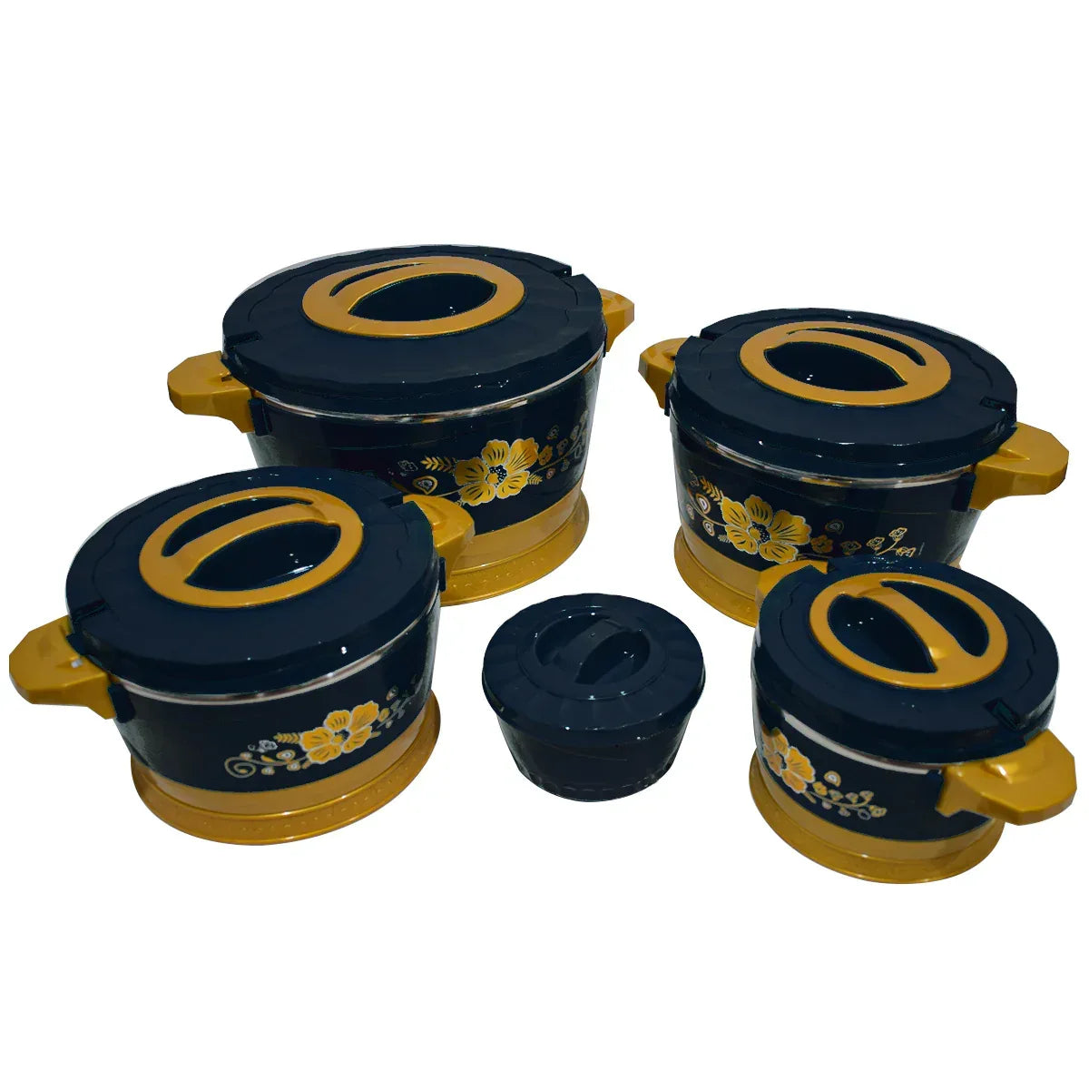 Caserola termica, set 5 piese, cu interior din inox, Naimeed D4818, Negru