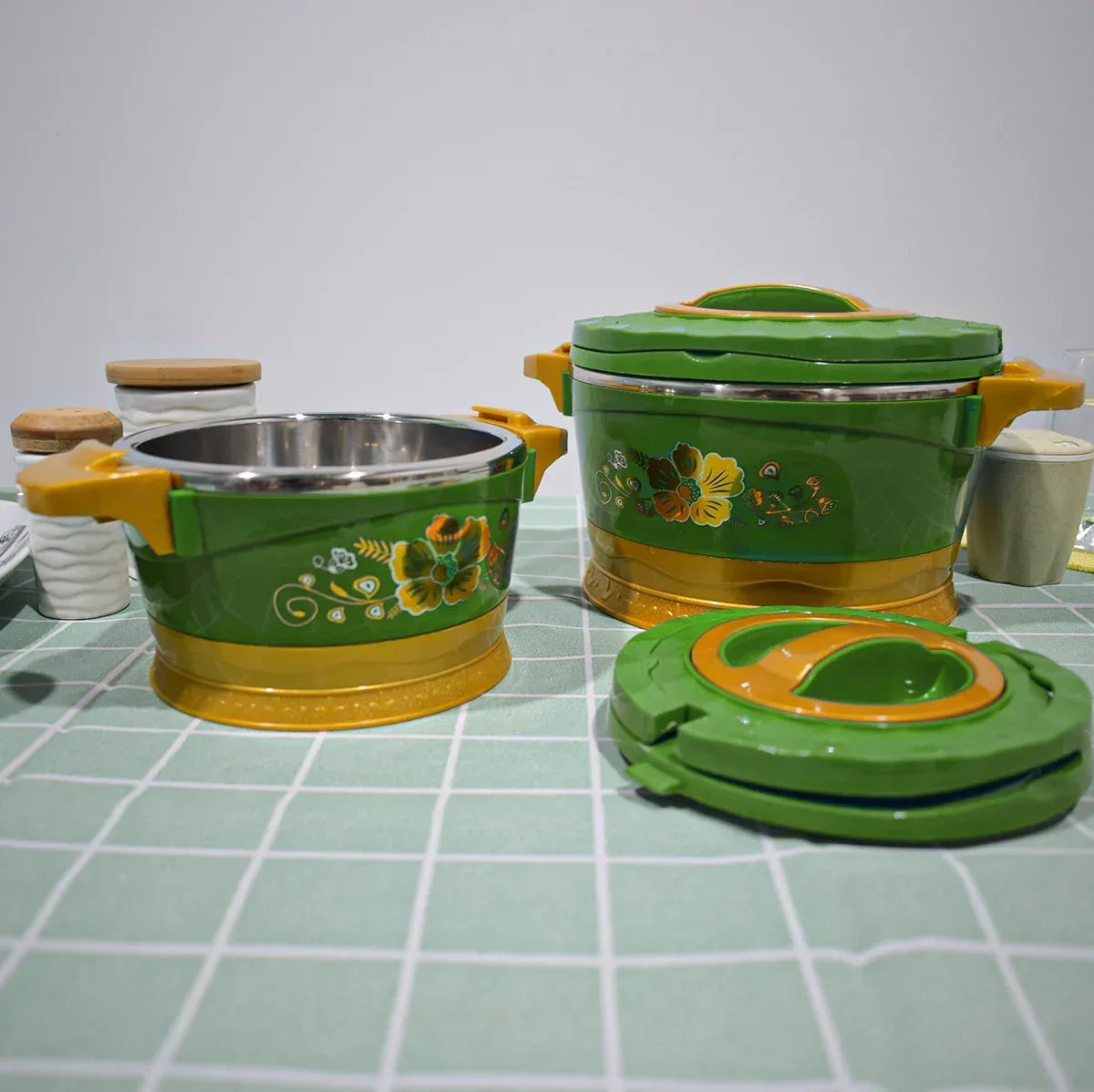 Caserola termica, set 5 piese, cu interior din inox, Naimeed D4818, Verde