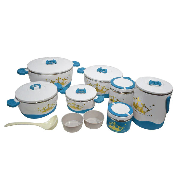 Caserola termica, set 7 piese, cu interior din inox, Naimeed D4820, Albastru