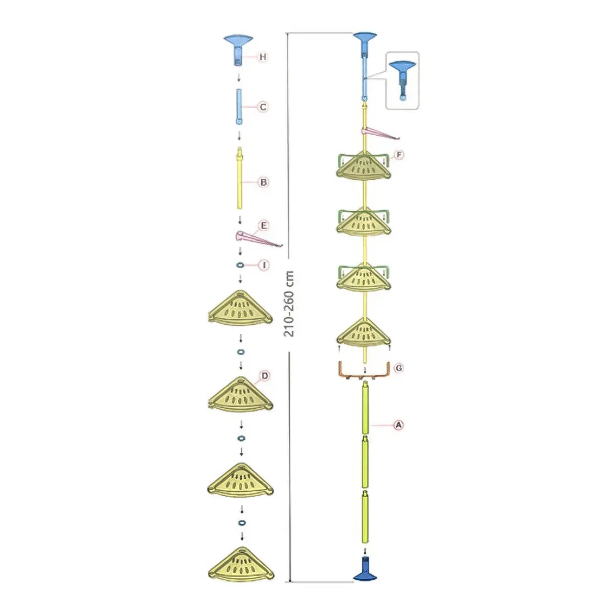 Raft de baie, 4 polite, inaltime 260 cm, Naimeed D4827, Alb