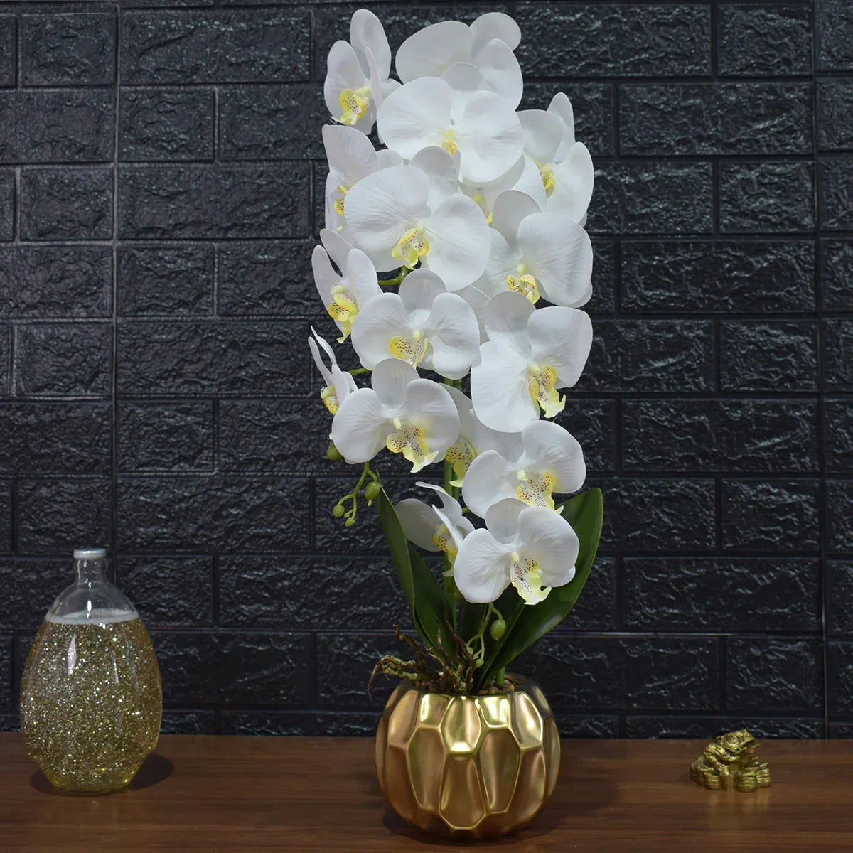 Orhidee cu aspect natural in ghiveci ceramic, 60 cm, Naimeed D4854, Alb