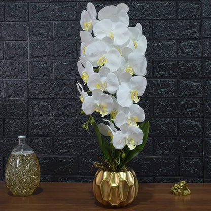 Orhidee cu aspect natural in ghiveci ceramic, 60 cm, Naimeed D4854, Alb