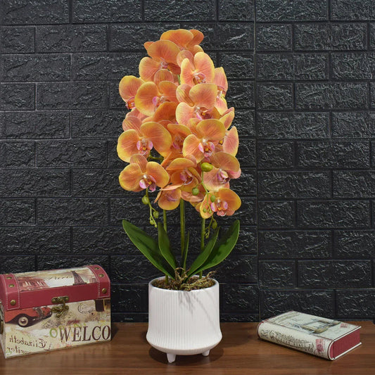 Orhidee cu aspect natural in ghiveci ceramic, 70 cm, Naimeed D4855, Portocaliu