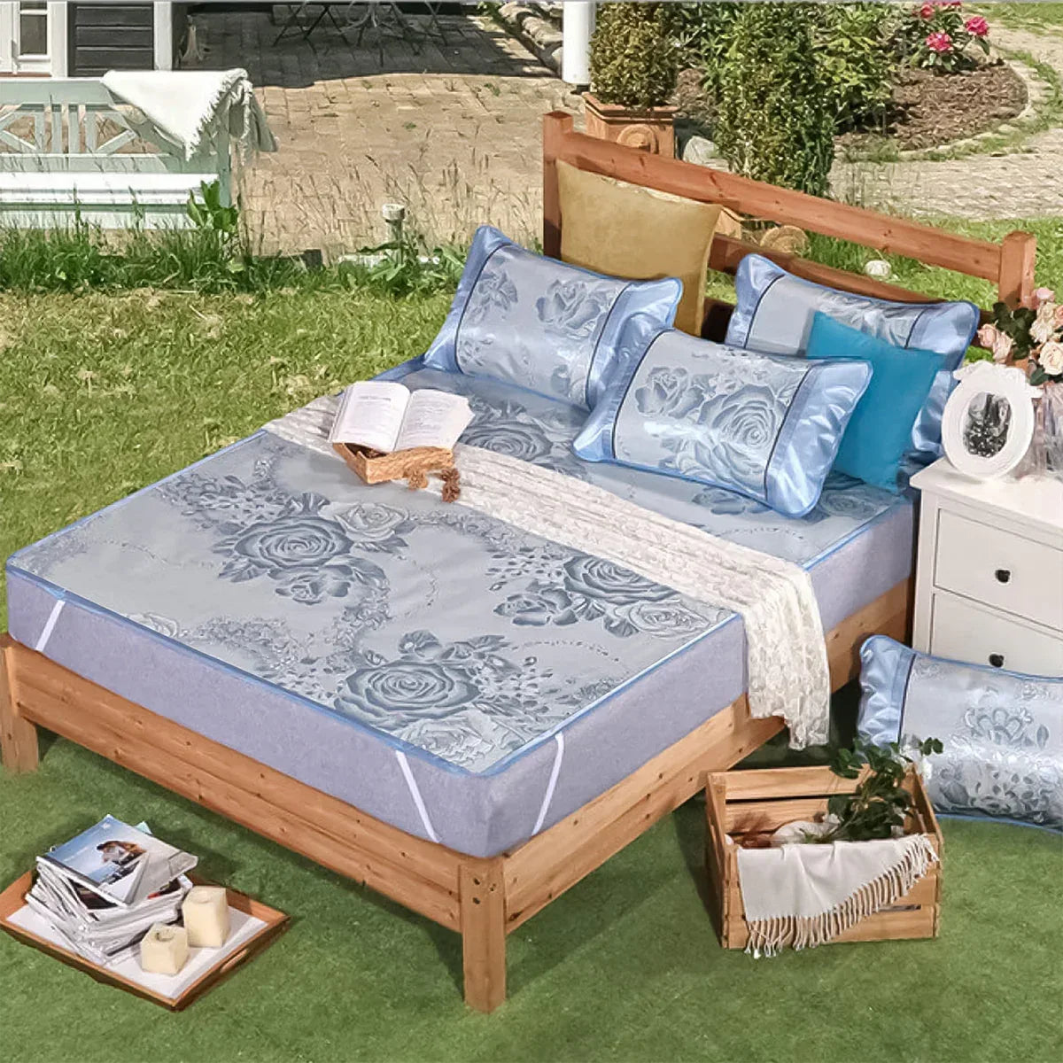 Set lenjerie pat dublu, latime 180cm, Naimeed D4912, Albastru
