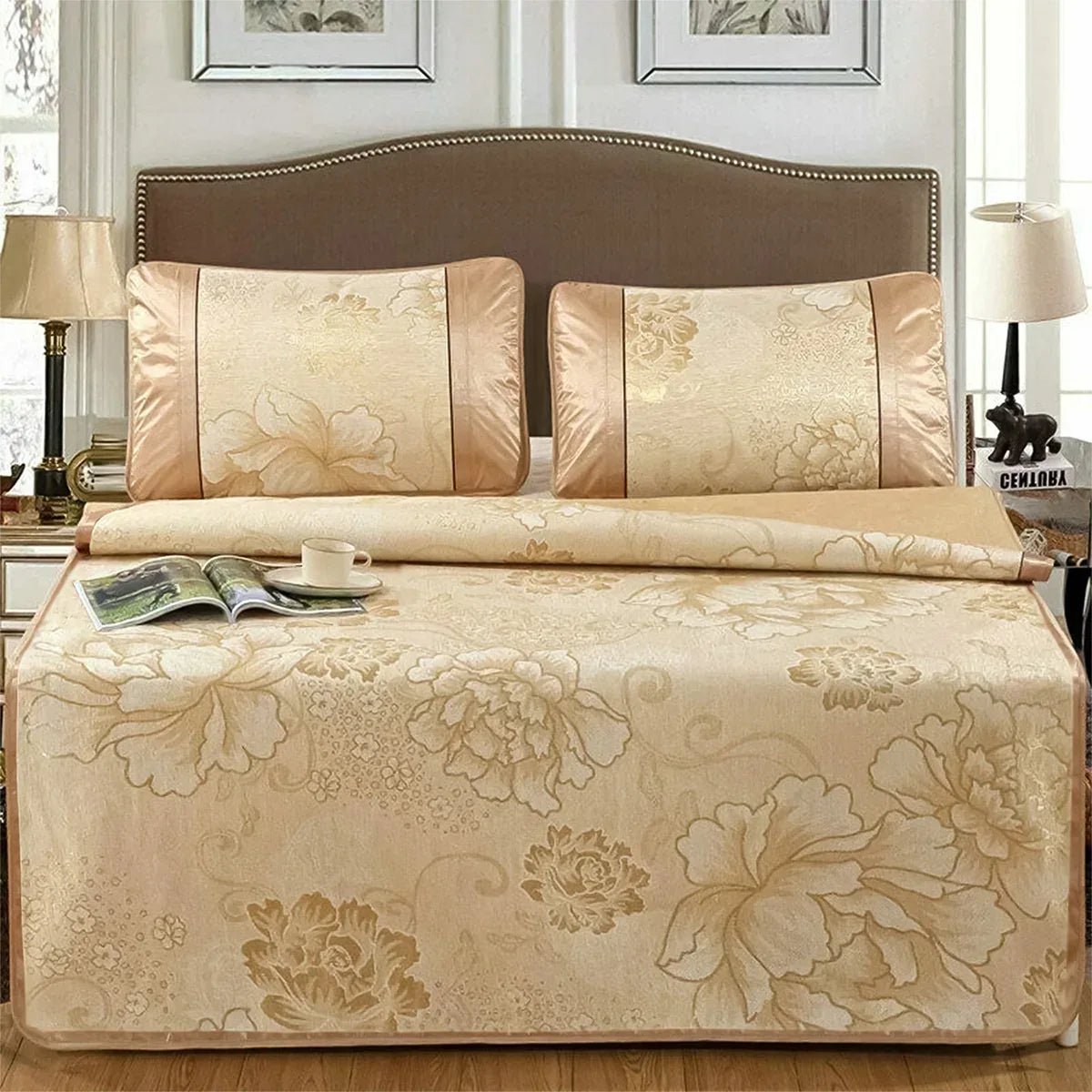 Set lenjerie pat dublu, latime 145cm, Naimeed D4911-Orange, Portocaliu