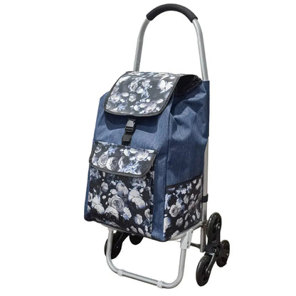 Carucior de piata pliabil, cadru din aluminiu, roti din silicon, Naimeed D4948, 6 roti, 49 L, Albastru