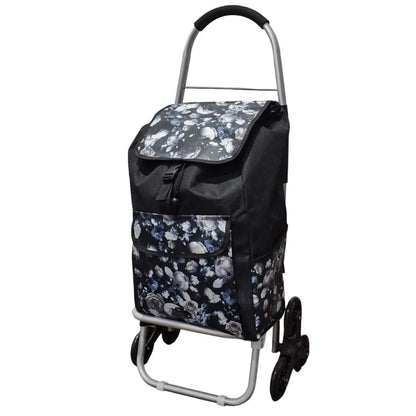 Carucior de piata pliabil, cadru din aluminiu, roti din silicon, Naimeed D4948, 6 roti, 49 L, Negru/Albastru