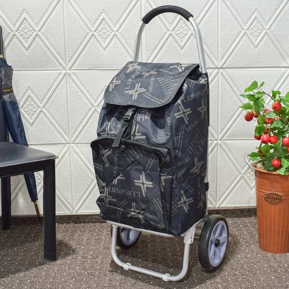 Carucior de piata pliabil, cadru din aluminiu, Naimeed D4951, 2 roti, 49 L, Negru