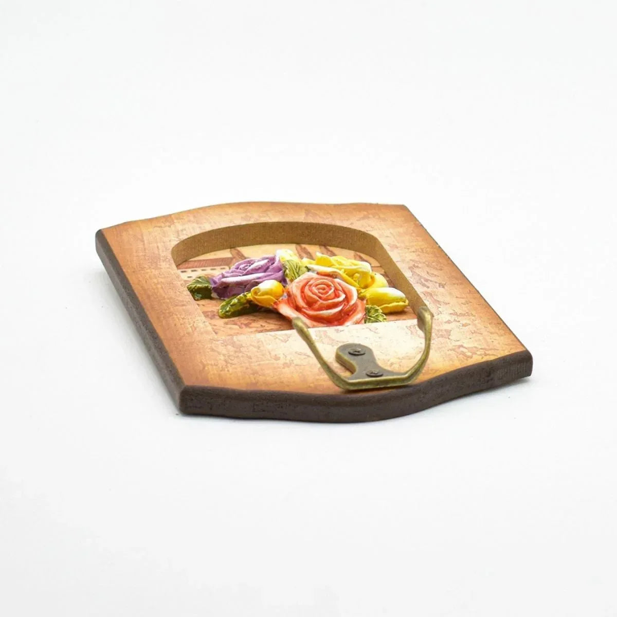 Cuier decorativ cu carlig dublu, Naimeed D50-10, 11x17x0.8 cm, Maro