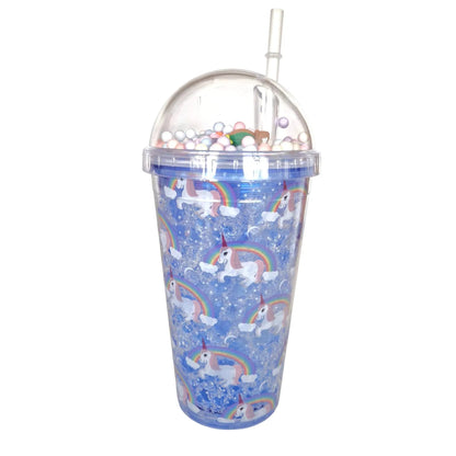 Pahar cu capac si pai, Naimeed D5020, Albastru-unicorn
