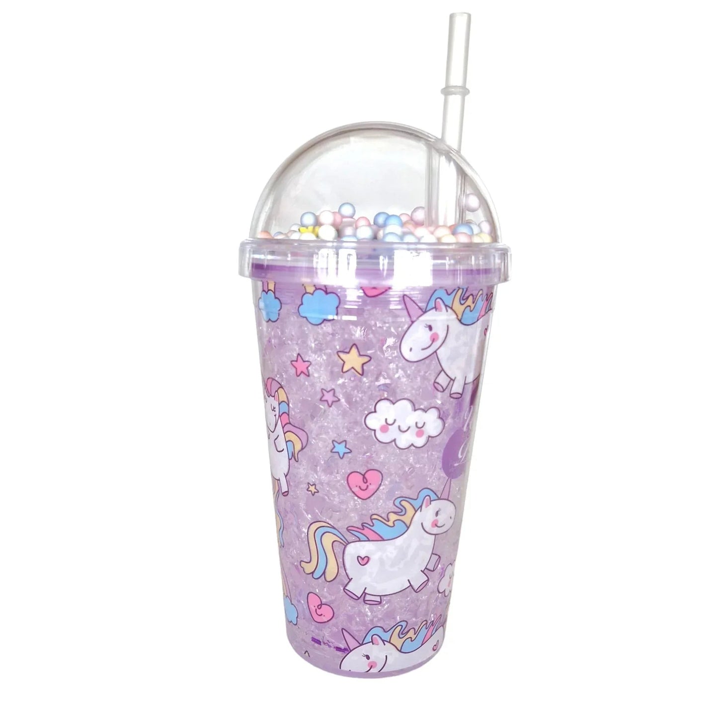 Pahar cu capac si pai, Naimeed D5020, Mov-unicorn