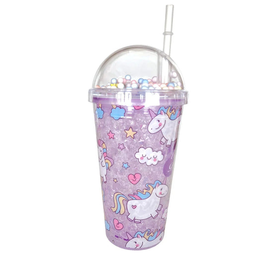 Pahar cu capac si pai, Naimeed D5020, Mov-unicorn