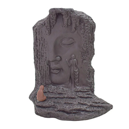 Suport conuri parfumate, Naimeed D5077, cascada de fum, aromaterapie, ceramica, Maro, 14x7x17cm