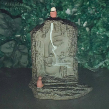 Suport conuri parfumate, Naimeed D5077, cascada de fum, aromaterapie, ceramica, Maro, 14x7x17cm