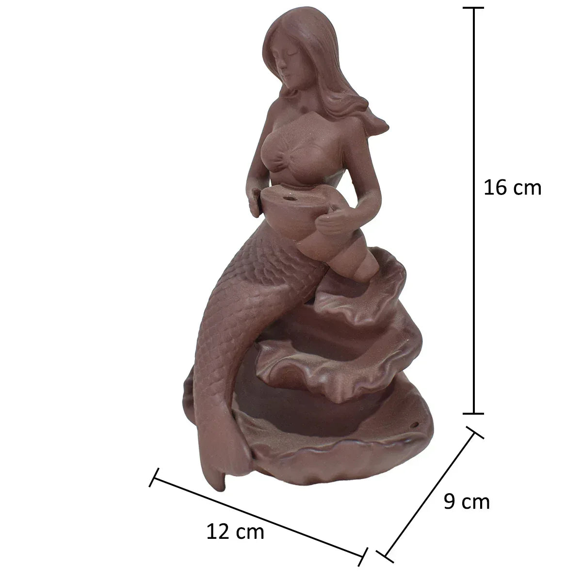 Suport conuri parfumate, Naimeed D5080, cascada de fum, aromaterapie, ceramica, Maro, 12x9x16cm