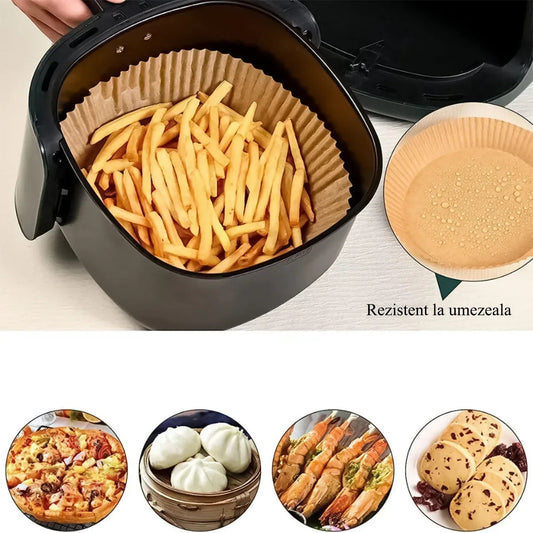 Set 100 bucati hartie de copt, Naimeed D5142, pentru friteuza, cuptor cu microunde, Maro