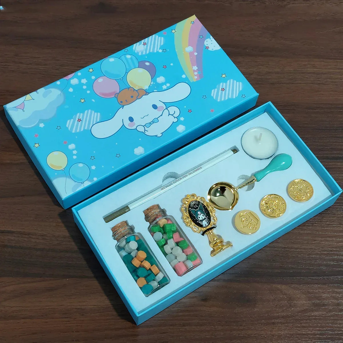 Set 9 piese, sigiliu ceara, Naimeed D5216, 4 stampile, Turcoaz
