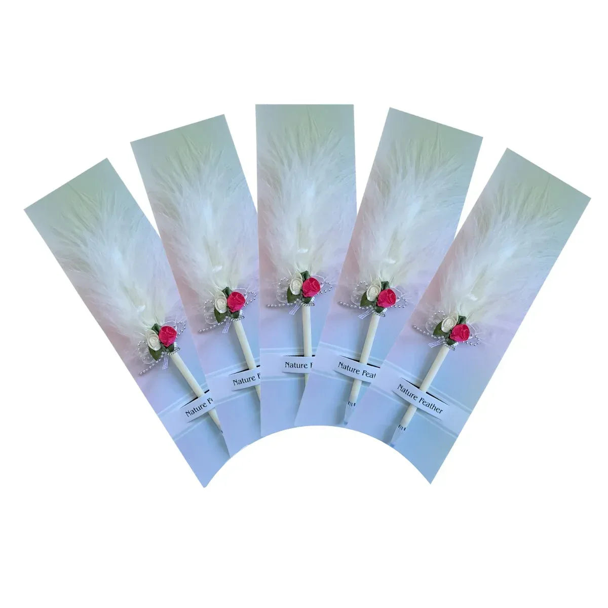 Set 5 pixuri Feather Writer, cu pana si accesoriu, elegant, Naimeed D5230, Alb
