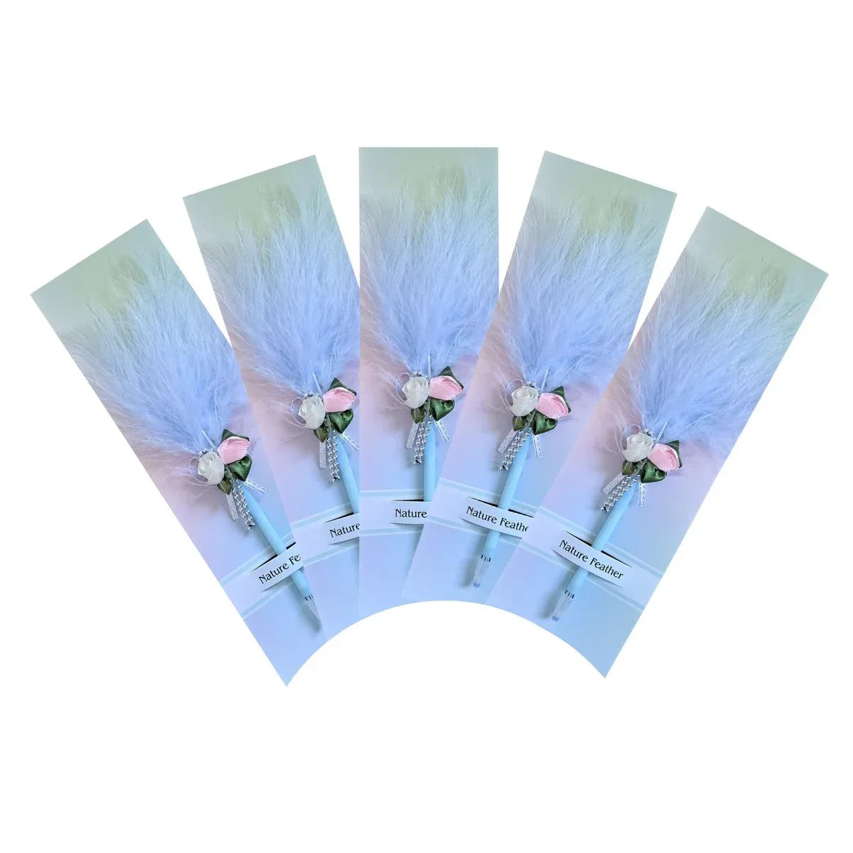 Set 5 pixuri Feather Writer, cu pana si accesoriu, elegant, Naimeed D5230, Blue