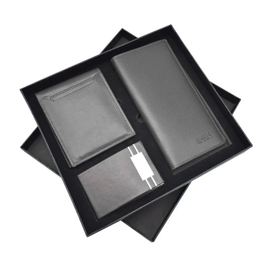 Set 3 piese, Naimeed D5241, portcard, 2x portofel, Negru