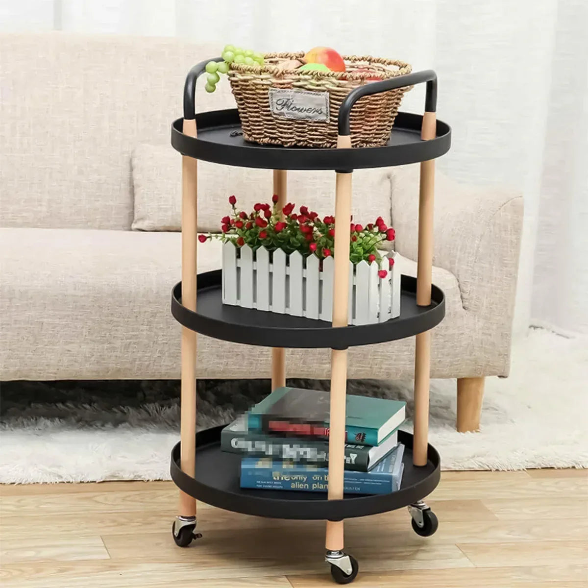 Raft multifunctional, 3 niveluri, Naimeed D5290, Negru, 47x47x90cm