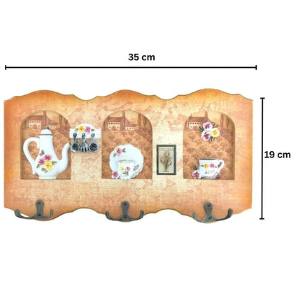 Cuier decorativ cu 3 carlige, Naimeed D53-5, 35x19x1cm, Maro