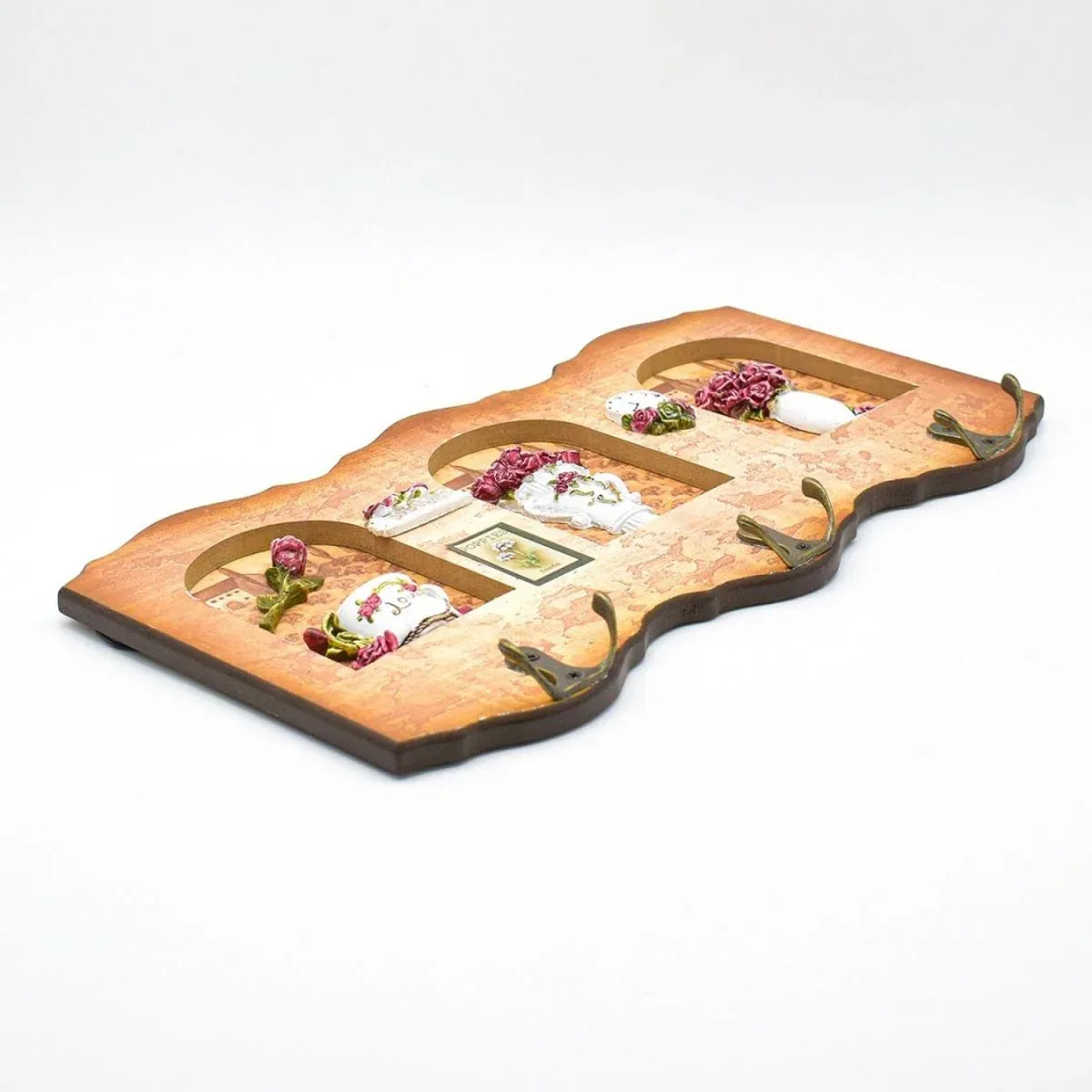 Cuier decorativ cu 3 carlige, Naimeed D53-5, 35x19x1cm, Maro