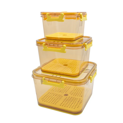 Set 3 caserole, monitorizarea datei, sistem de scurgere, Naimeed D5308, Galben
