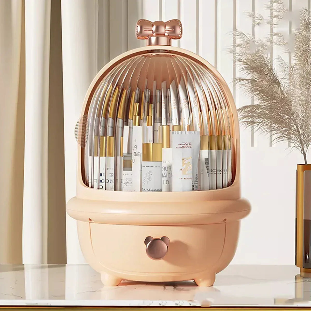 Organizator cosmetice, capac transparent, Naimeed D5318, 25x25x35cm, Roz