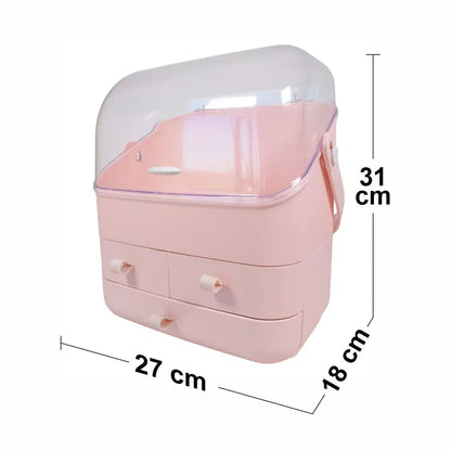Organizator cosmetice, capac transparent, Naimeed D5320, 18x27x31cm, Roz