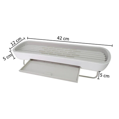 Etajera baie, sistem scurgere apa, suport prosop, Naimeed D5323, Alb, 42x12x10cm