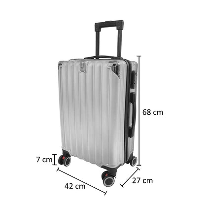 Troler voiaj, Naimeed D5389M, 4 roti duble 360 grade, ABS, inchidere cifru, Argintiu, 42x27x68cm