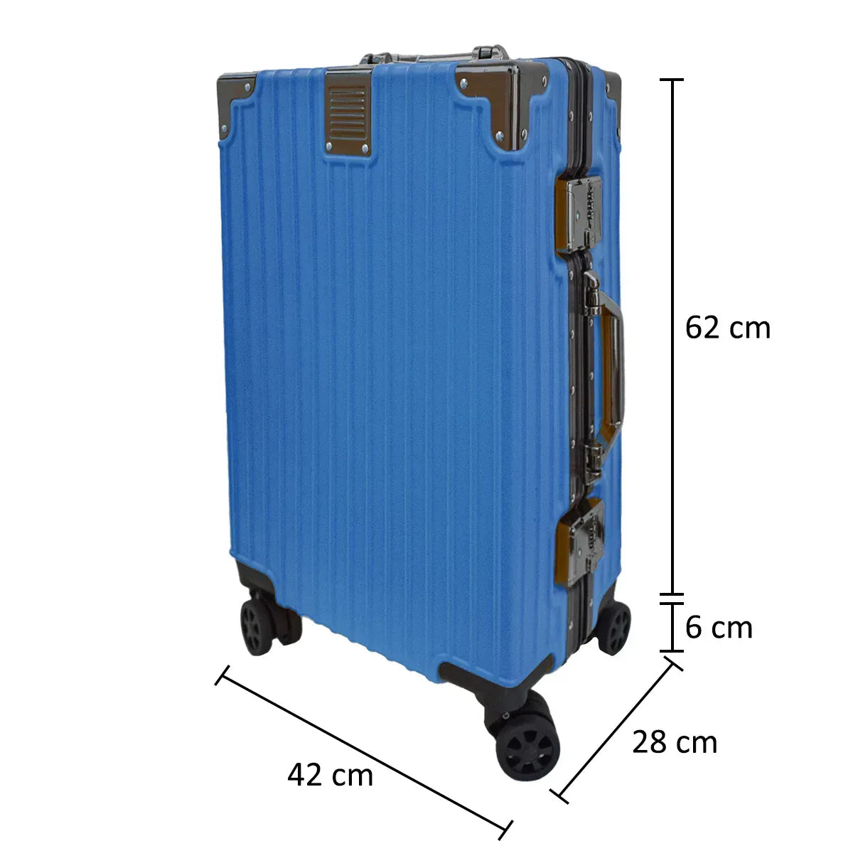 Troler, bagaj de cala, Naimeed D5398M, Premium Voyage, 4 roti duble 360 grade, ABS, inchidere cifru, Albastru, 42x28x68cm